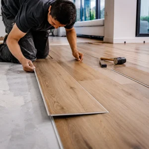 Servicio de instalación de piso vinílico SPC 8,5 mm con manto acústico incluido