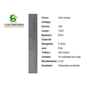 $16.990 MT² C/IVA VINILICO GRIS CENIZA 6 mm