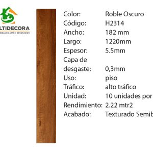 $16.990 MT² C/IVA VINILICO ROBLE OSCURO 5.5 mm