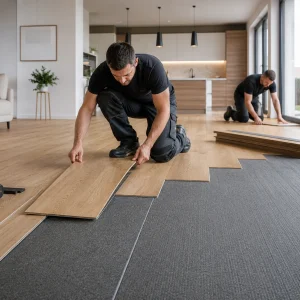 Servicio de instalación de piso vinílico SPC 5,5 mm con manto acústico incluido